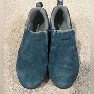 Merrell Jungle Moc Kids Slip On Shoe Youth 1.5 M Blue Suede Leather Boys Girls